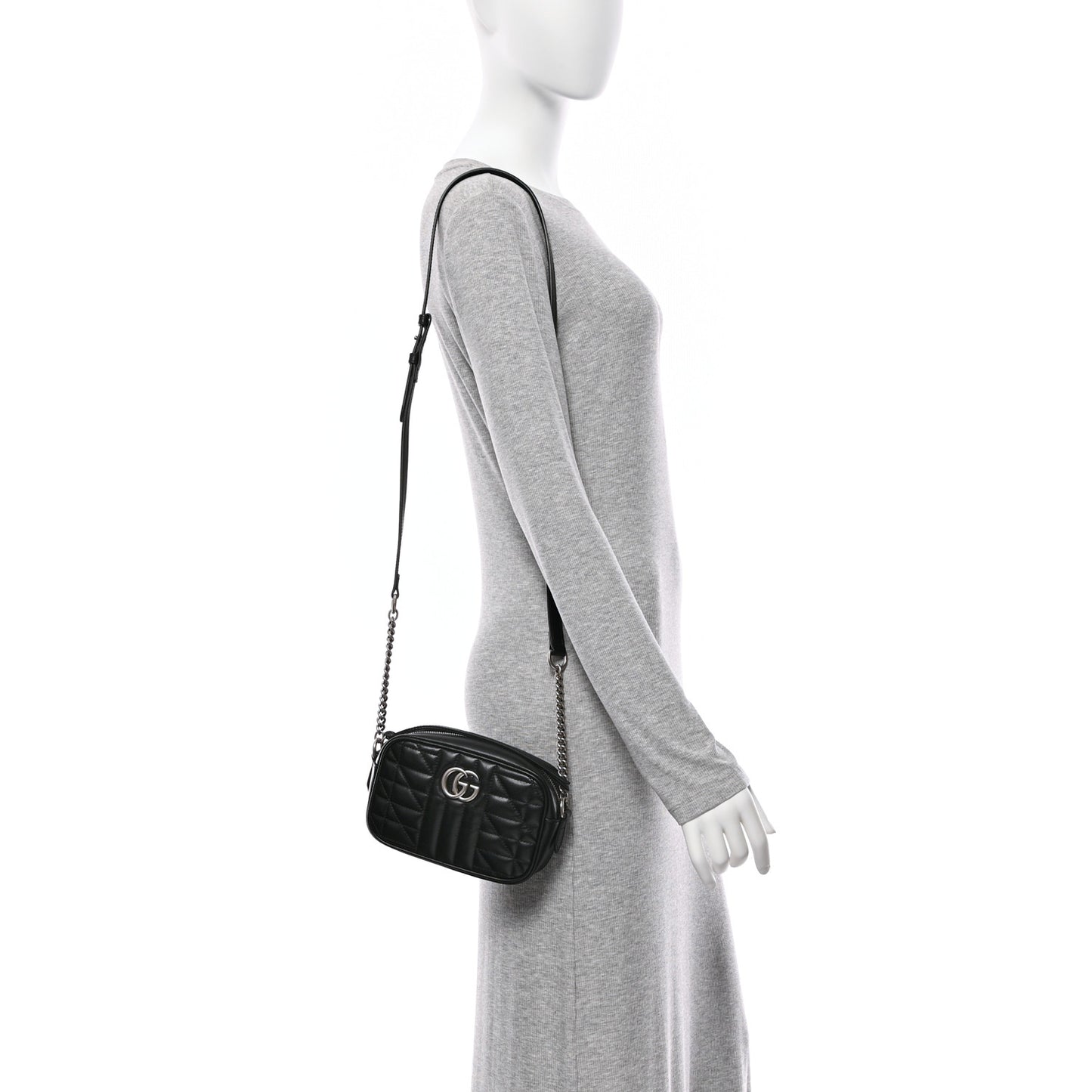 Calfskin Matelasse Aria Mini GG Marmont Chain Shoulder Bag Black