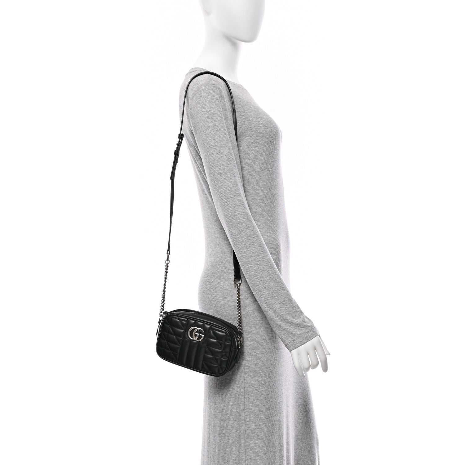 Gucci Calfskin Matelasse Aria Mini GG Marmont Chain Shoulder Bag Black 2 of 11