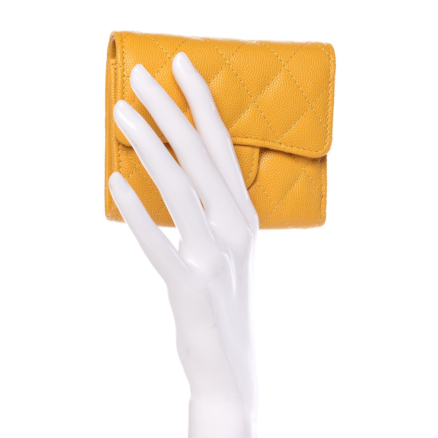 Caviar Quilted Compact Flap Wallet Yellow