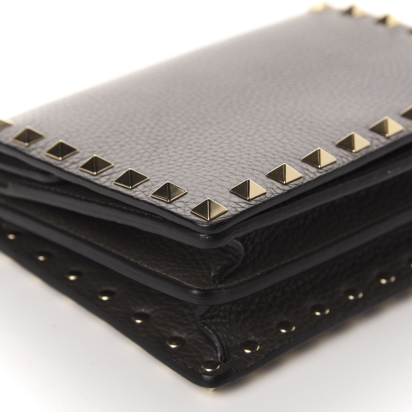 Grained Calfskin Rockstud Wallet on Chain Graphite