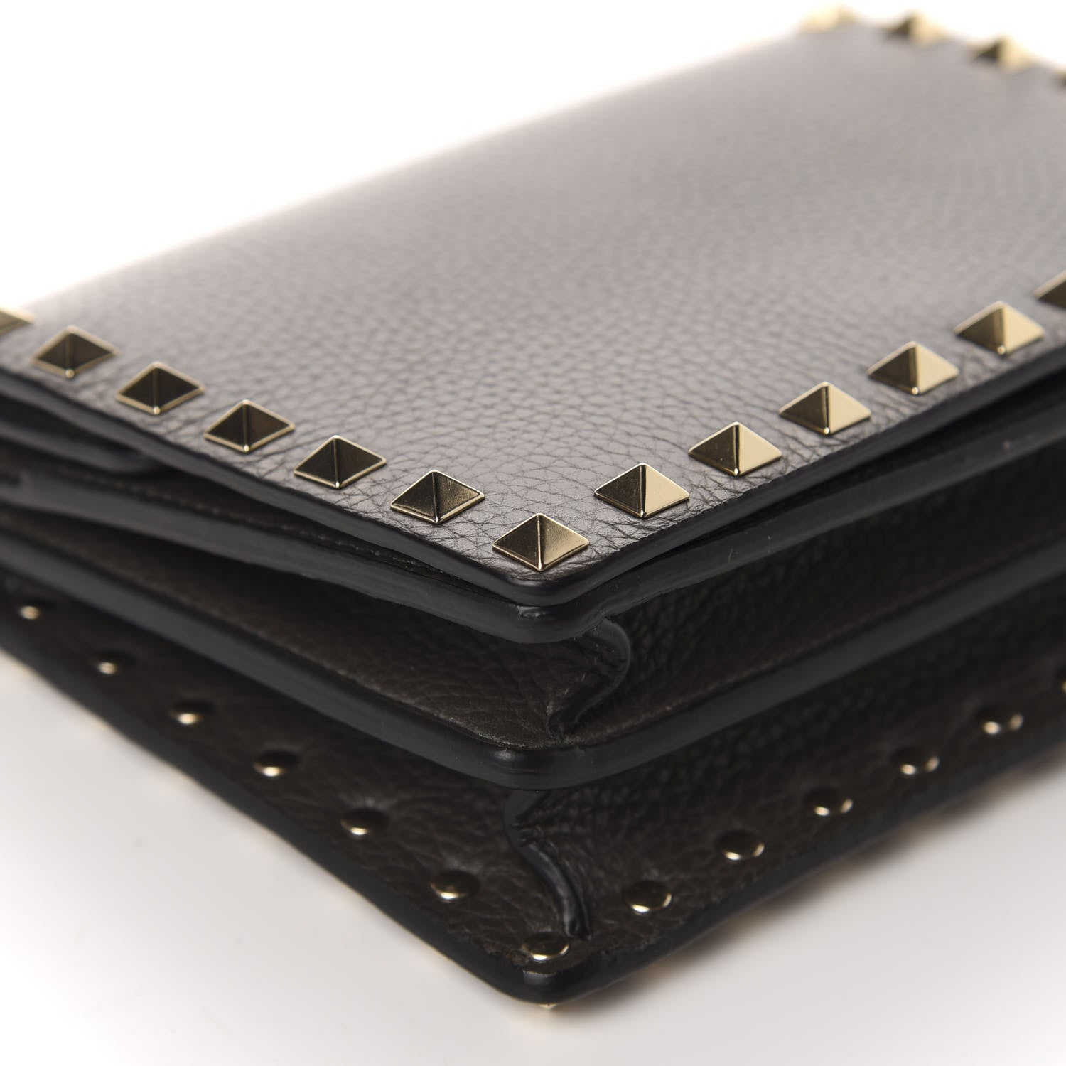 Valentino Garavani Grained Calfskin Rockstud Wallet on Chain Graphite 6 of 9