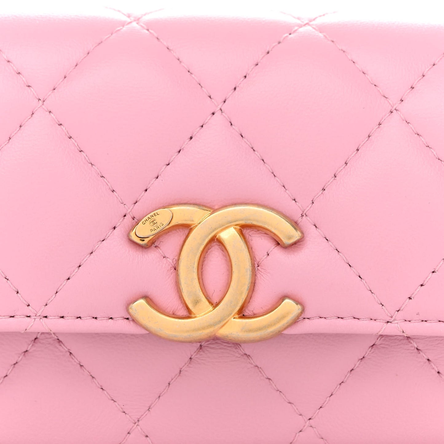 Lambskin Lacquered Metal Quilted Flap Chain Belt Bag Pink