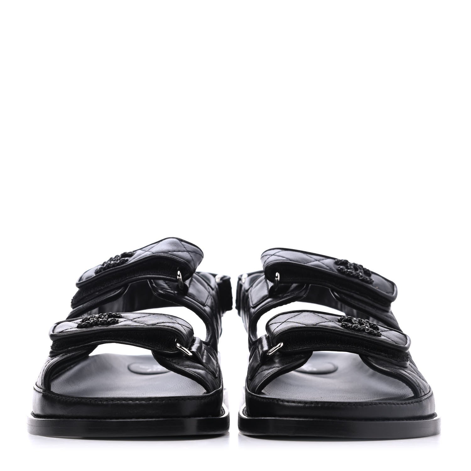 Chanel Lambskin Velcro Dad Sandals 38.5 Black 2 of 9