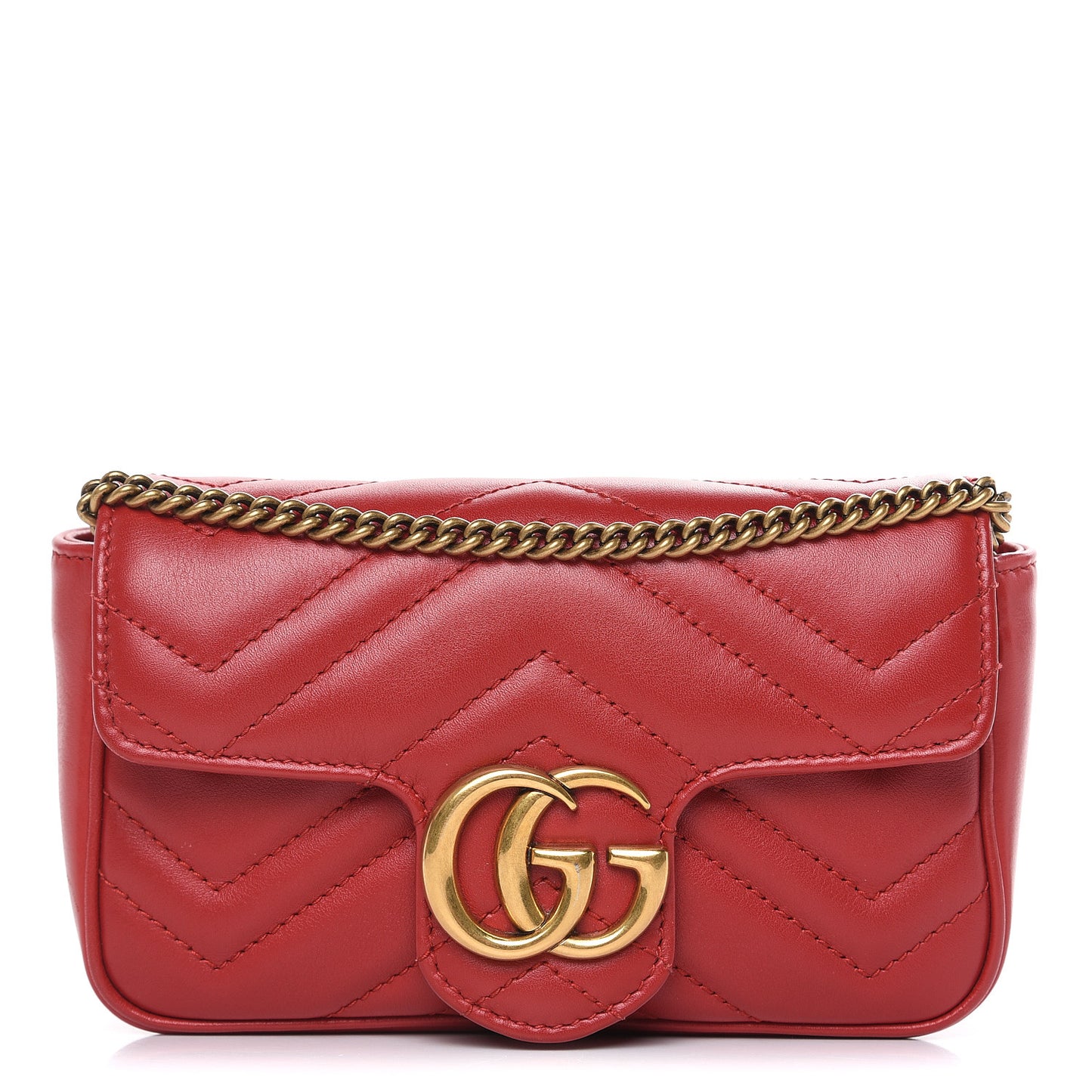 Calfskin Matelasse Super Mini GG Marmont Shoulder Bag Hibiscus Red