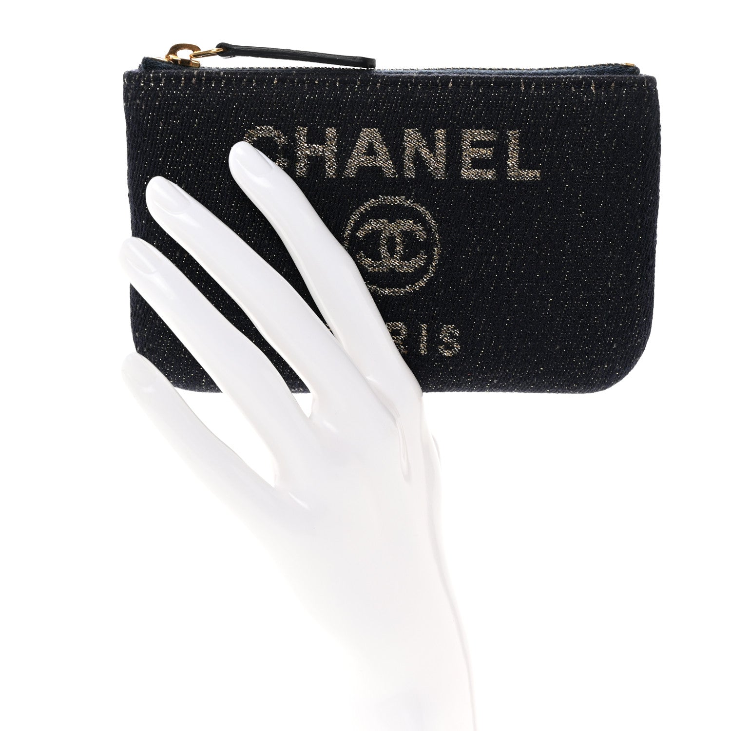 Chanel Lurex Canvas Deauville Cosmetic Pouch Navy Blue Gold 2 of 8