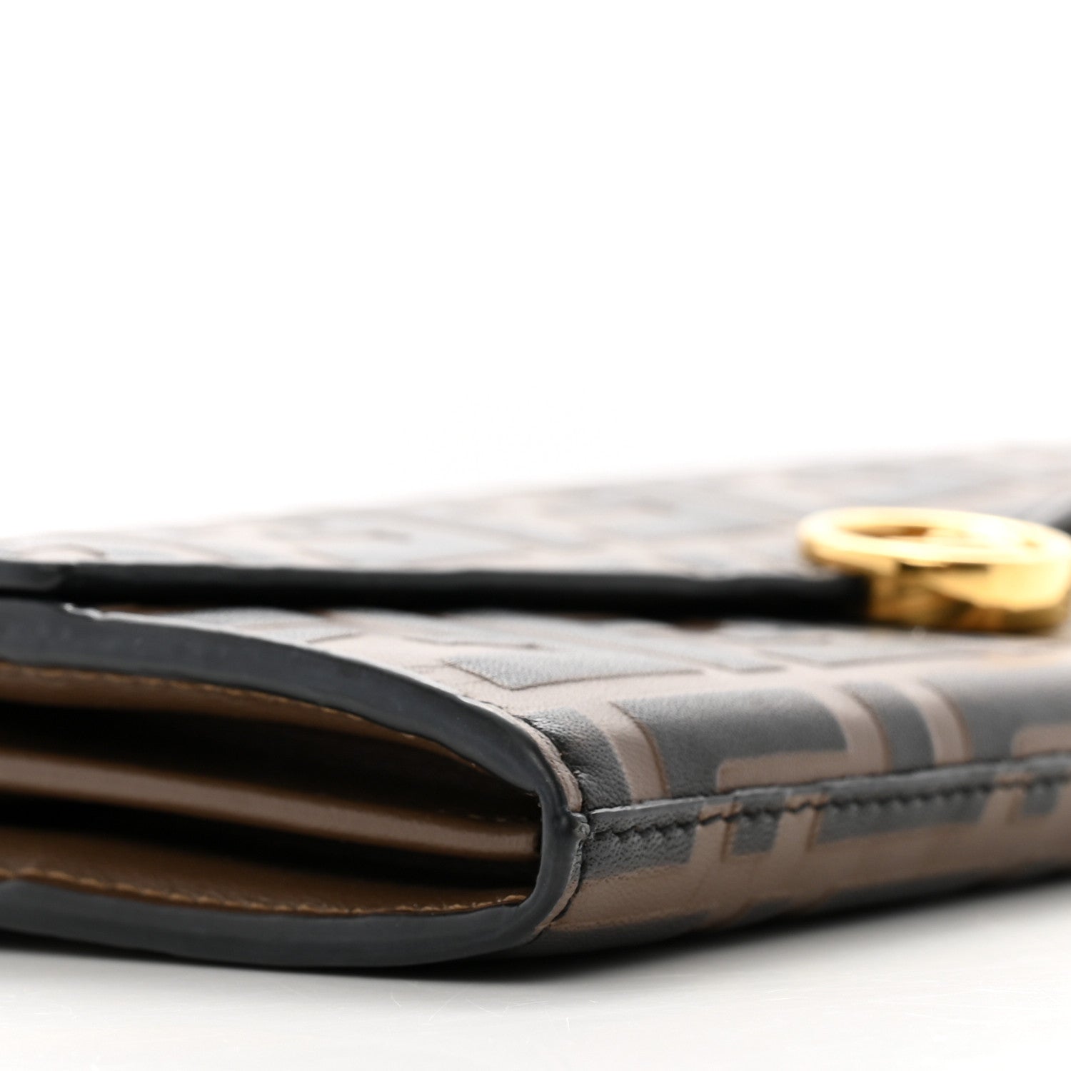 Fendi Vitello Soft F is Fendi Bi-Color FF 1974 Embossed Continental Envelope Wallet On Chain Maya Black 10 of 13