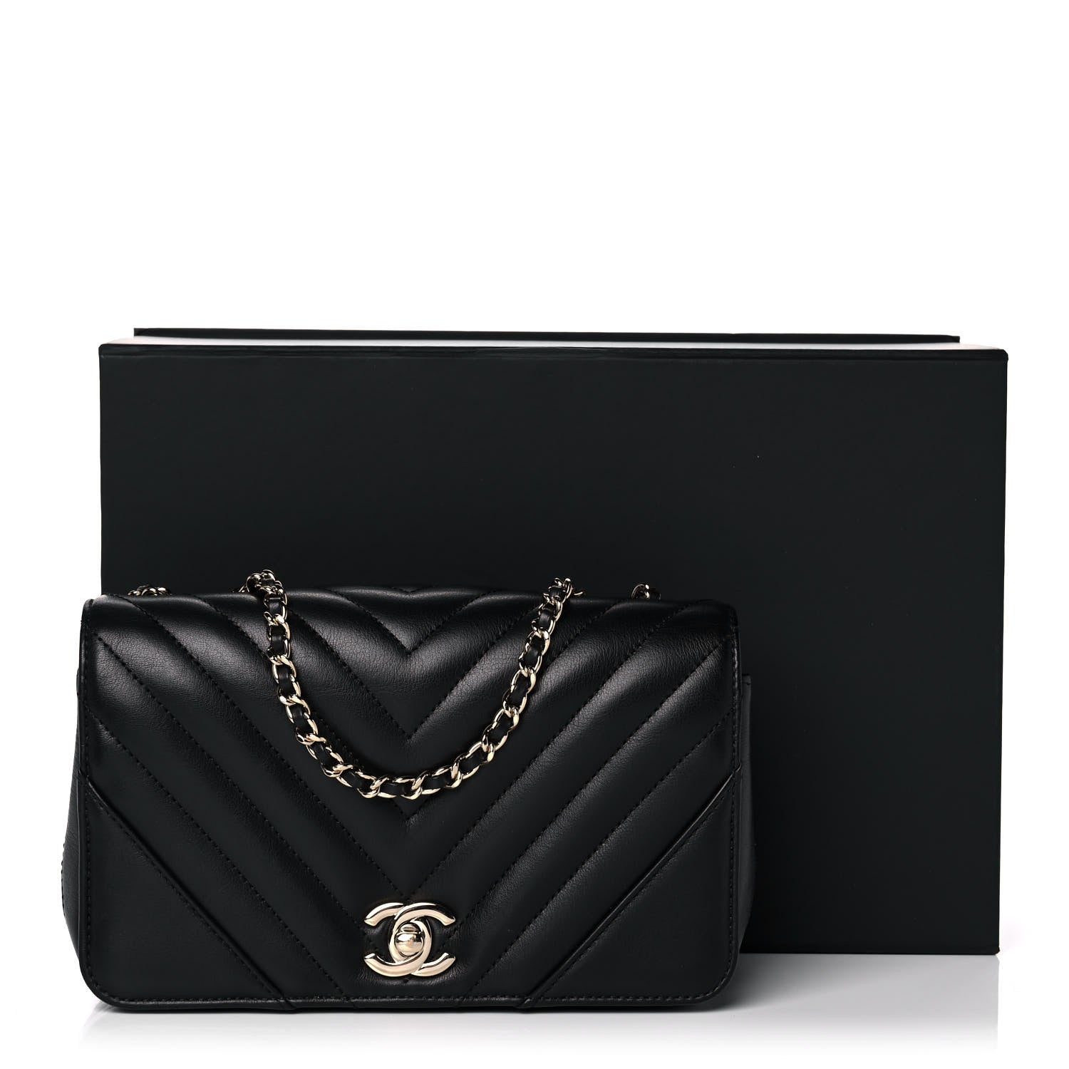 Chanel Calfskin Chevron Quilted Mini Statement Flap Black 12 of 12