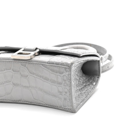 Balenciaga Shiny Calfskin Crocodile Embossed Hourglass Top Handle Bag XS Balenciaga Grey 11 of 12