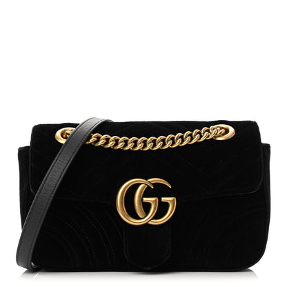 Gucci Velvet Matelasse Mini GG Marmont Shoulder Bag Black 1 of 10