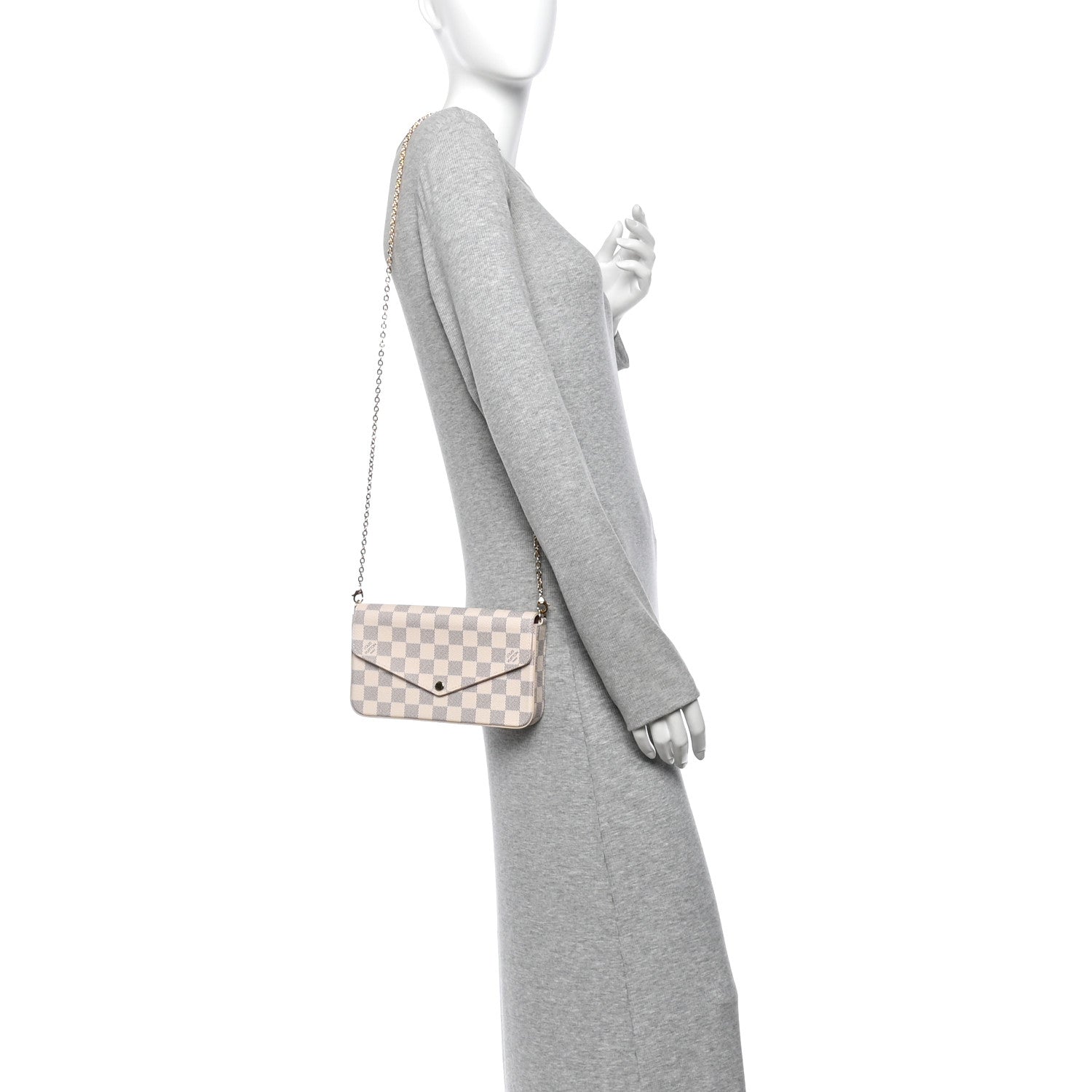 Louis Vuitton Damier Azur Pochette Felicie Chain Wallet Rose Ballerine 2 of 11