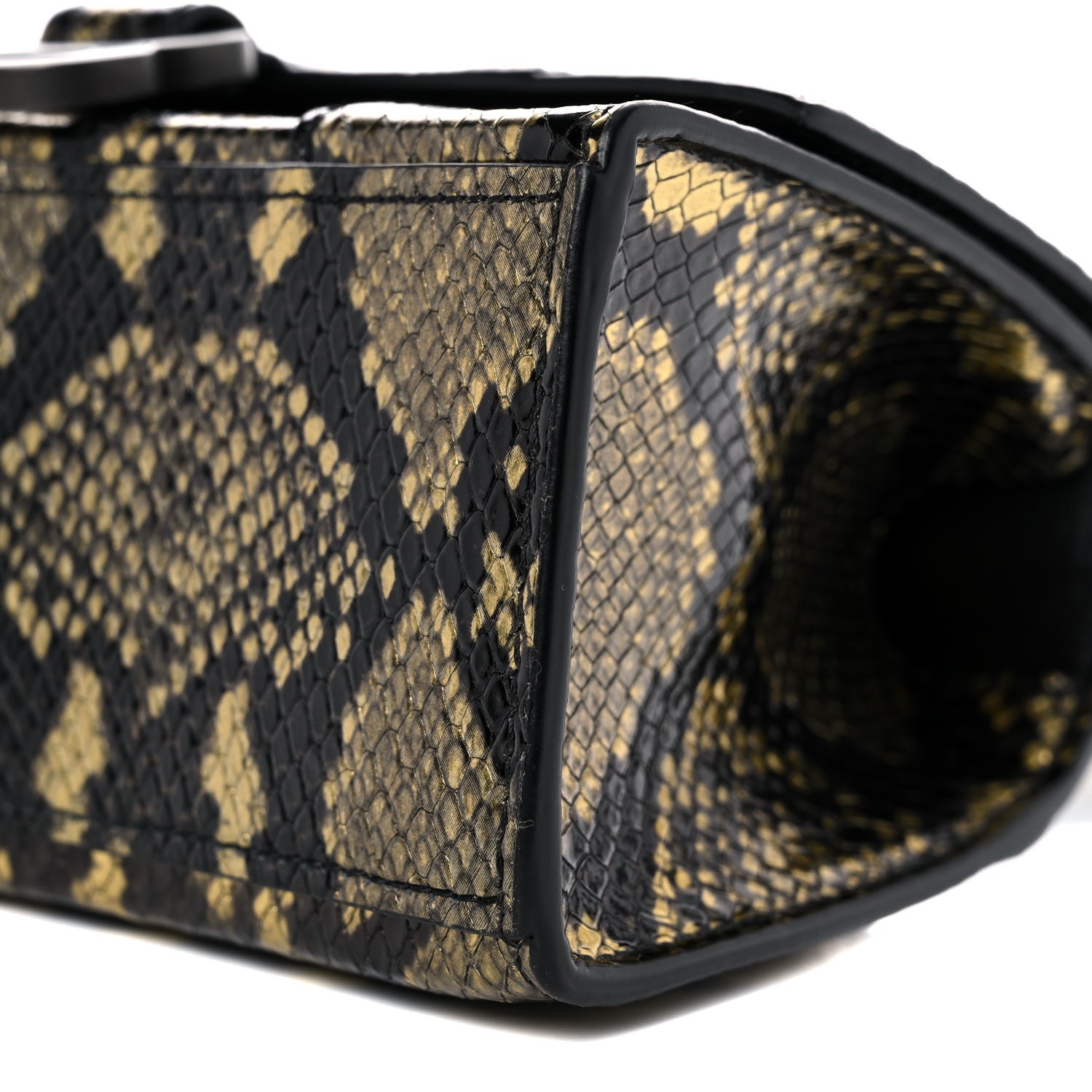 Balenciaga Shiny Calfskin Snakeskin Embossed Hourglass Top Handle Bag XS Gold Black 8 of 12
