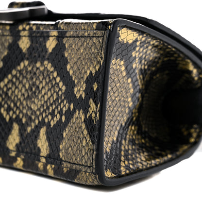 Balenciaga Shiny Calfskin Snakeskin Embossed Hourglass Top Handle Bag XS Gold Black 8 of 12