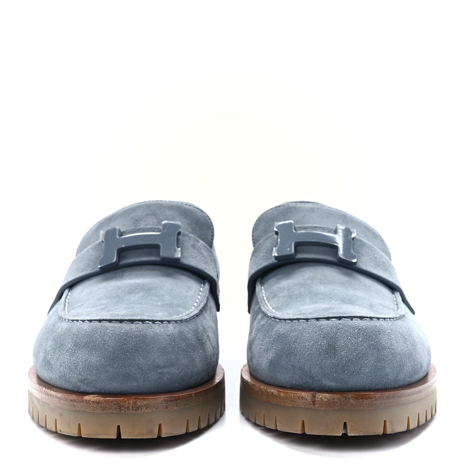 Hermes Suede Goatskin Womens Faubourg Loafers 37 Bleu Pinede 2 of 9