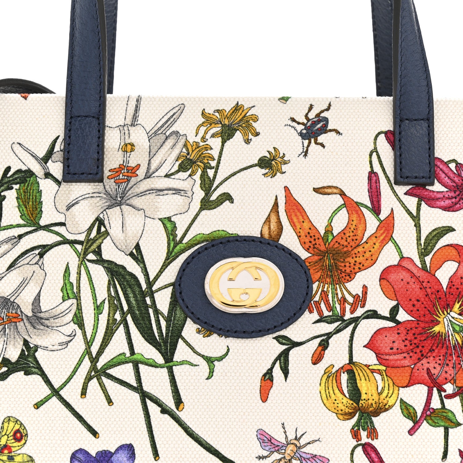 Gucci Canvas Medium Flora Tote White Multicolor Blue Agata 8 of 12
