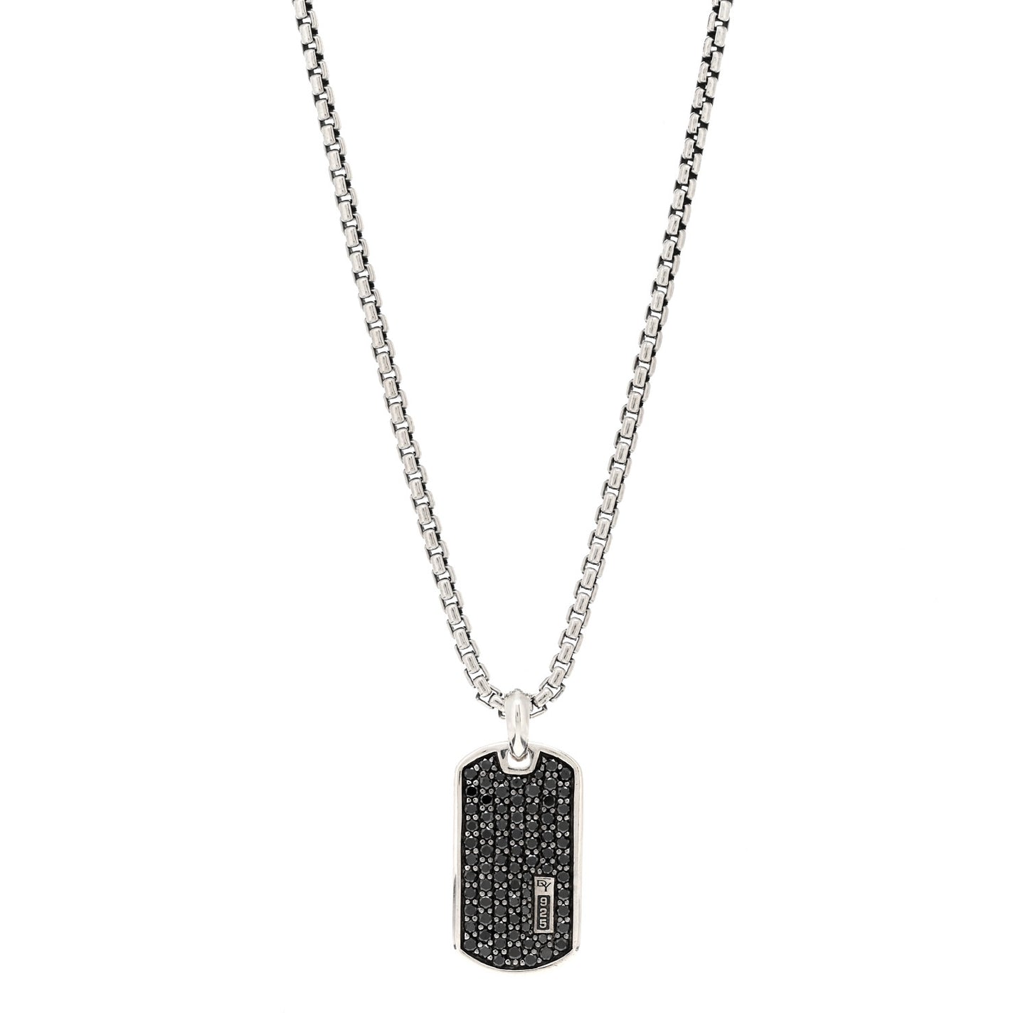 Sterling Silver Black Diamond Small Dog Tag Necklace