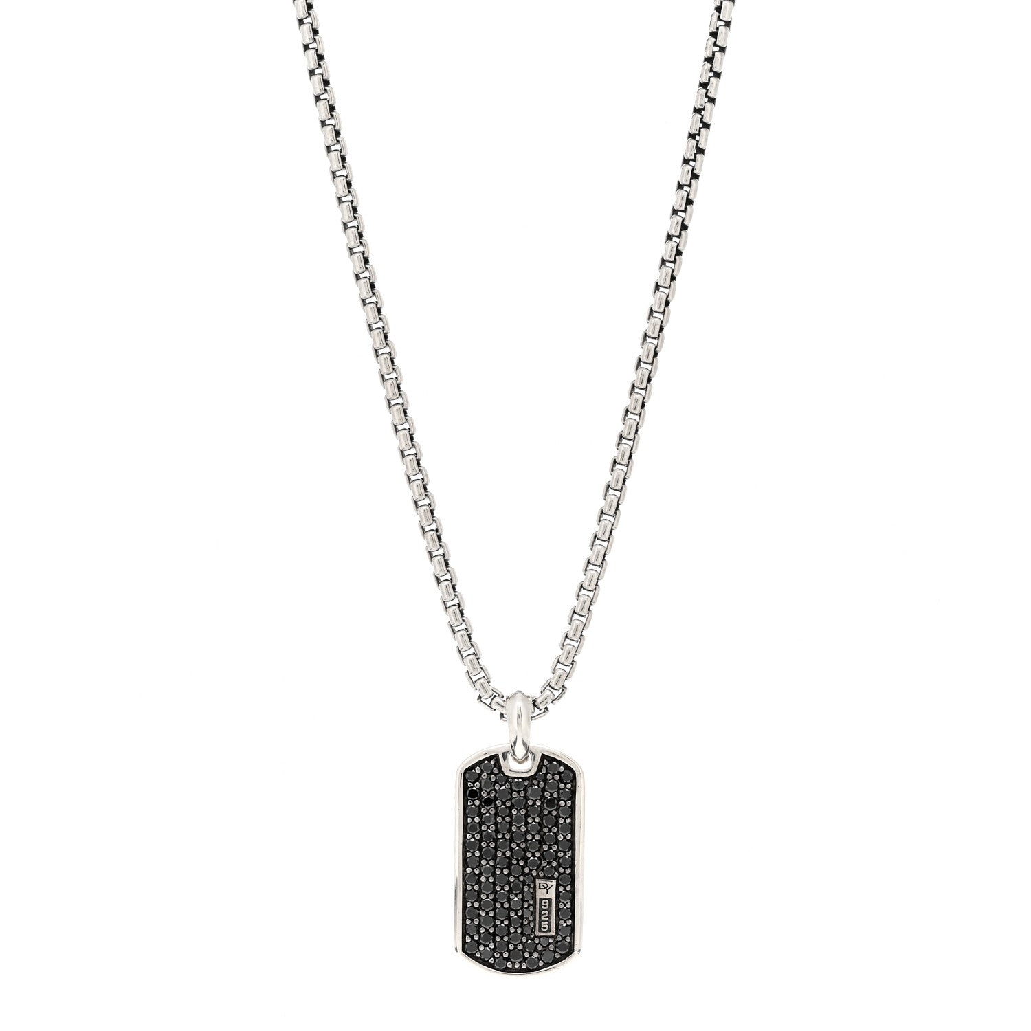 David Yurman Sterling Silver Black Diamond Small Dog Tag Necklace 1 of 5