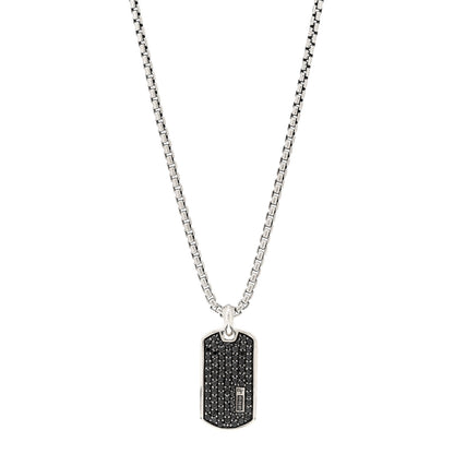 David Yurman Sterling Silver Black Diamond Small Dog Tag Necklace 1 of 5
