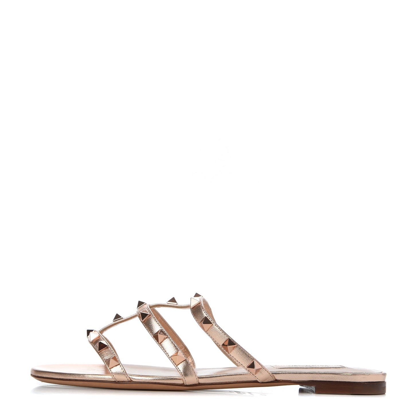 Metallic Nappa Rockstud Caged Flat Slide Sandals 38 Rame