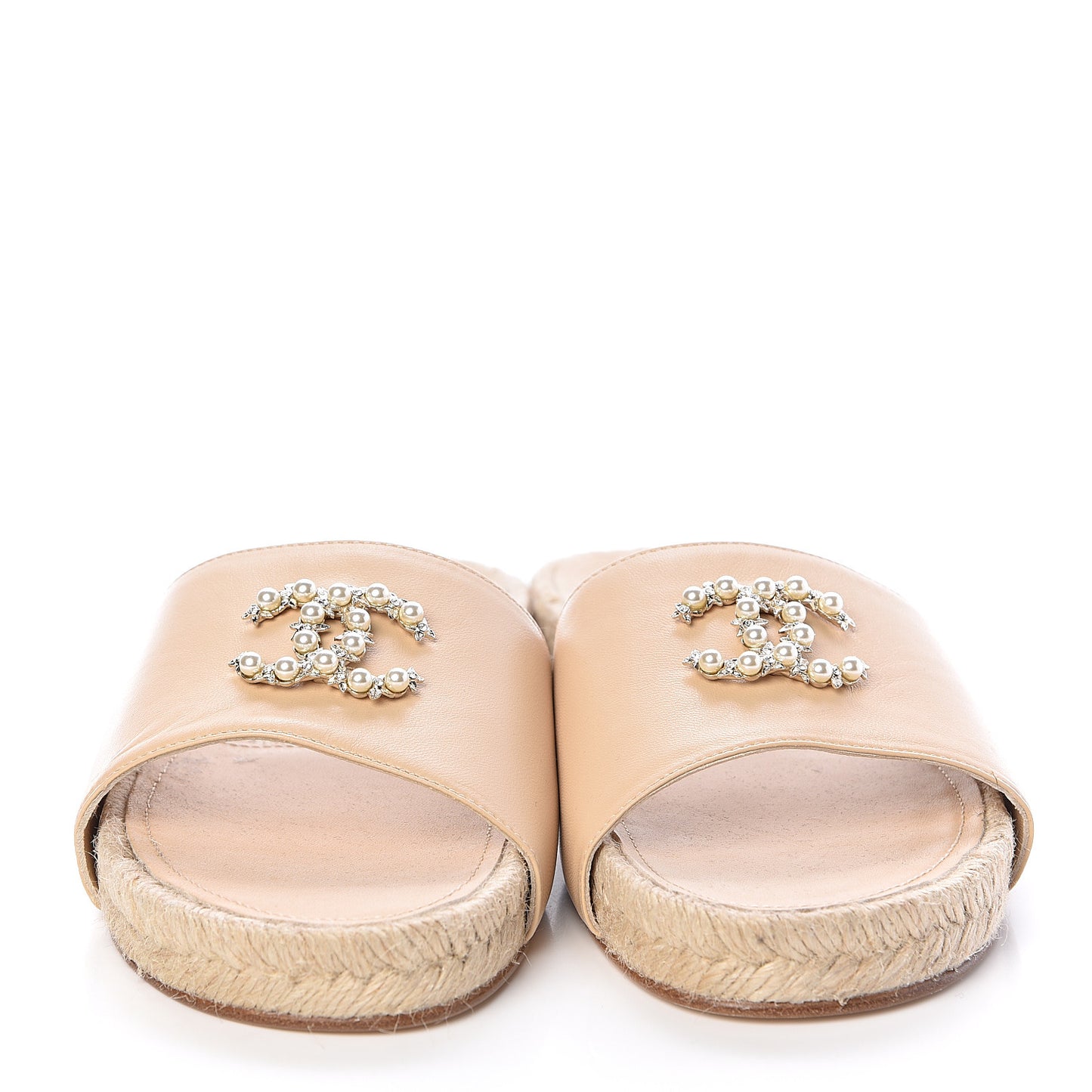 Lambskin Pearl CC Espadrille Slip On Sandals 37 Beige