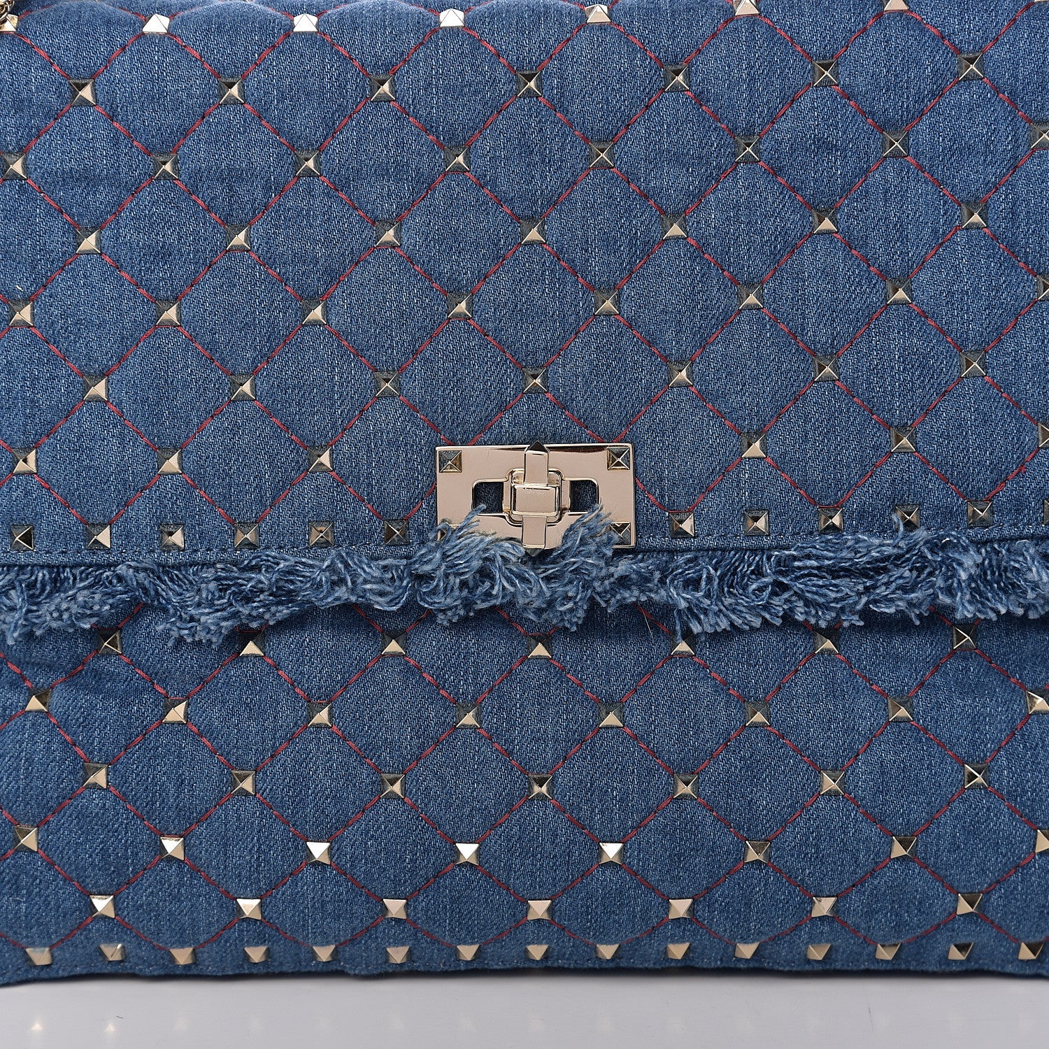 Valentino Garavani Denim Fringe Maxi Rockstud Spike Shoulder Bag Blue 8 of 8