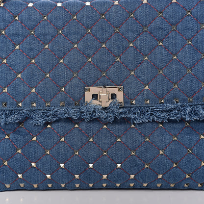 Valentino Garavani Denim Fringe Maxi Rockstud Spike Shoulder Bag Blue 8 of 8