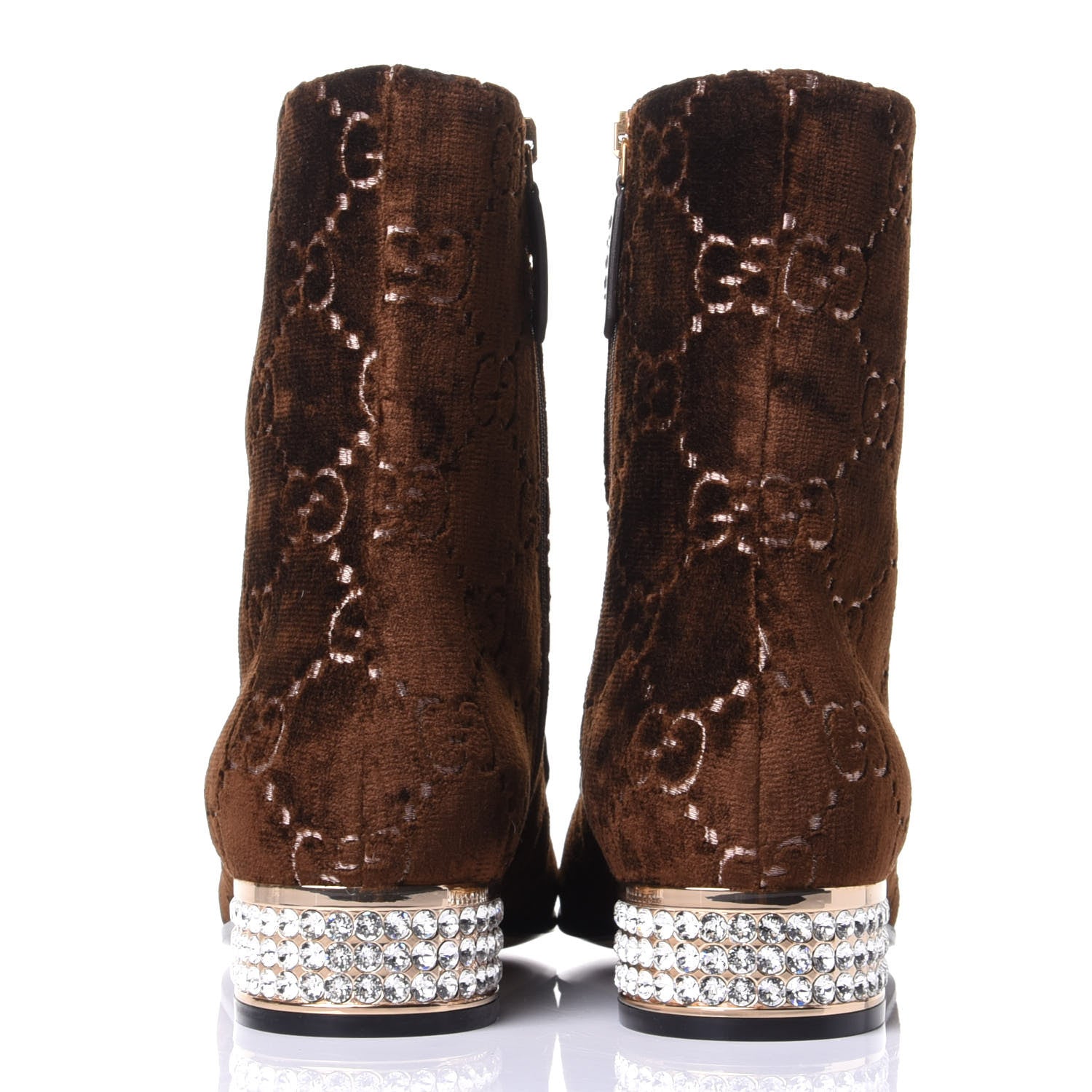 Gucci Velvet GG Monogram Crystal Horsebit Ankle Boots 39 Brown Vintage Cocoa 6 of 11