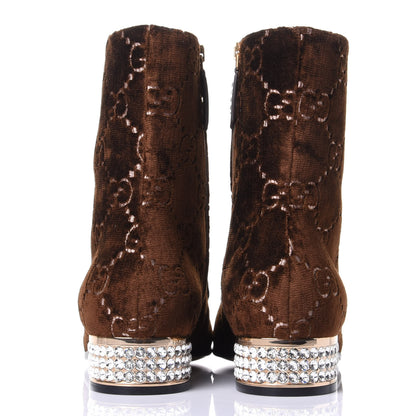 Gucci Velvet GG Monogram Crystal Horsebit Ankle Boots 39 Brown Vintage Cocoa 6 of 11