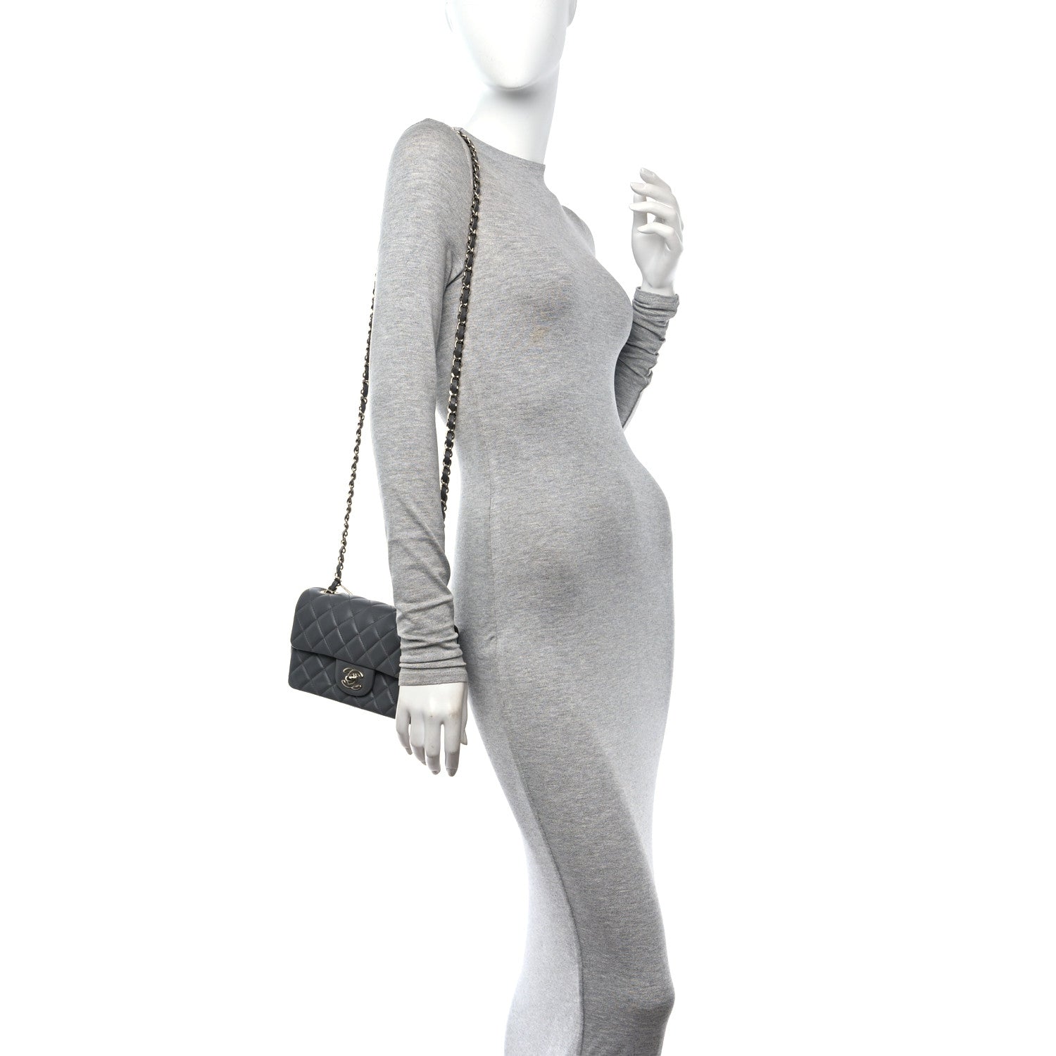 Chanel Lambskin Quilted Mini Rectangular Flap Dark Grey 2 of 12