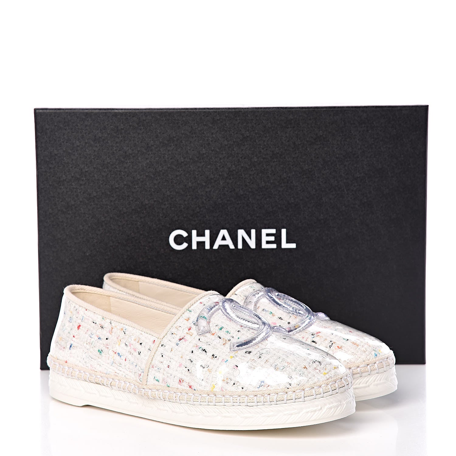 Chanel PVC Tweed CC Espadrilles 36 Ecru Blue Transparent 8 of 8