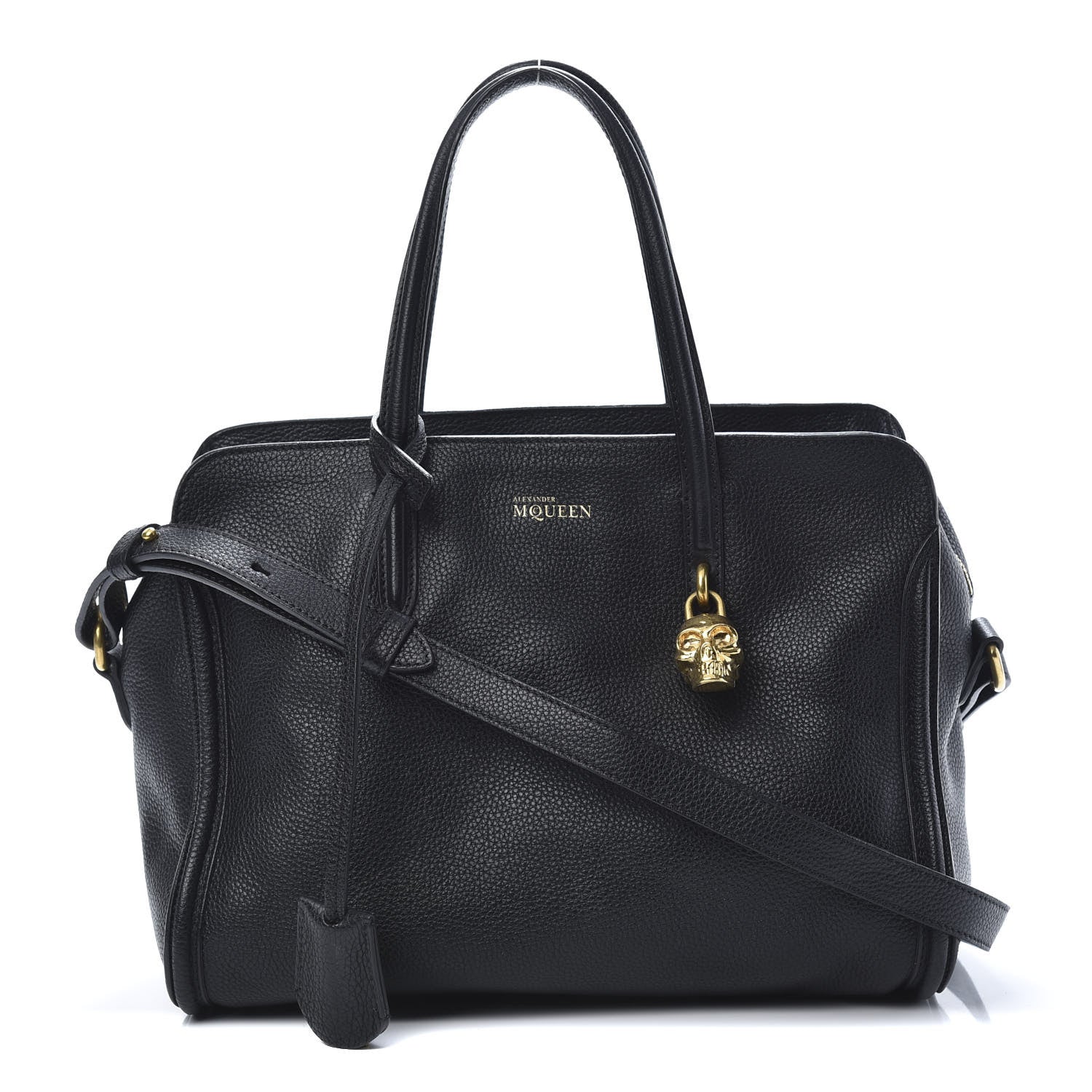 Alexander McQueen Pebbled Calfskin Small Skull Padlock Zip Around Tote Black 1 of 12