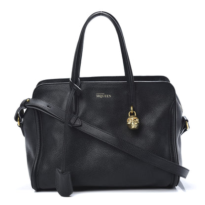 Alexander McQueen Pebbled Calfskin Small Skull Padlock Zip Around Tote Black 1 of 12