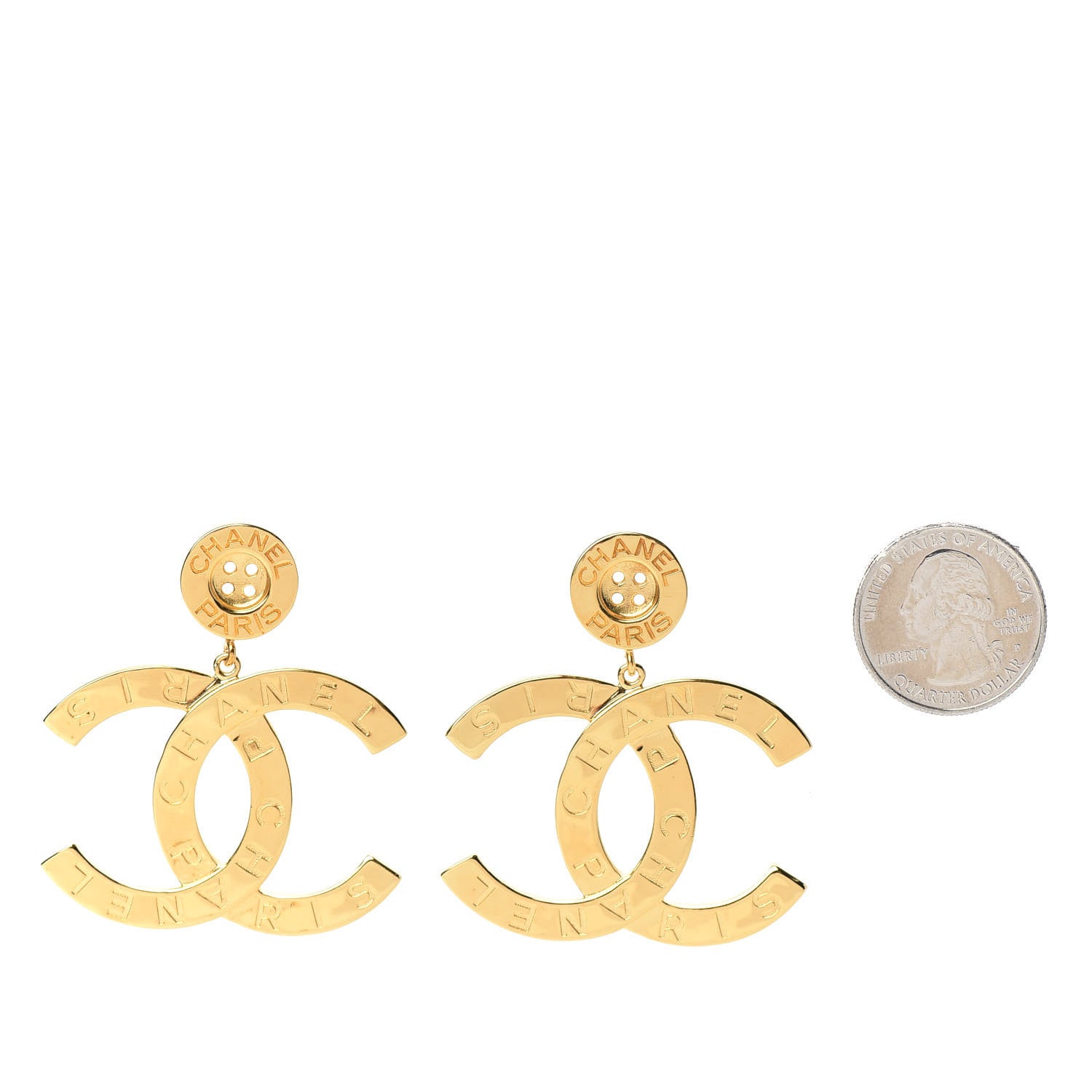 Chanel Metal Large Paris Button Earrings Gold 2 of 4