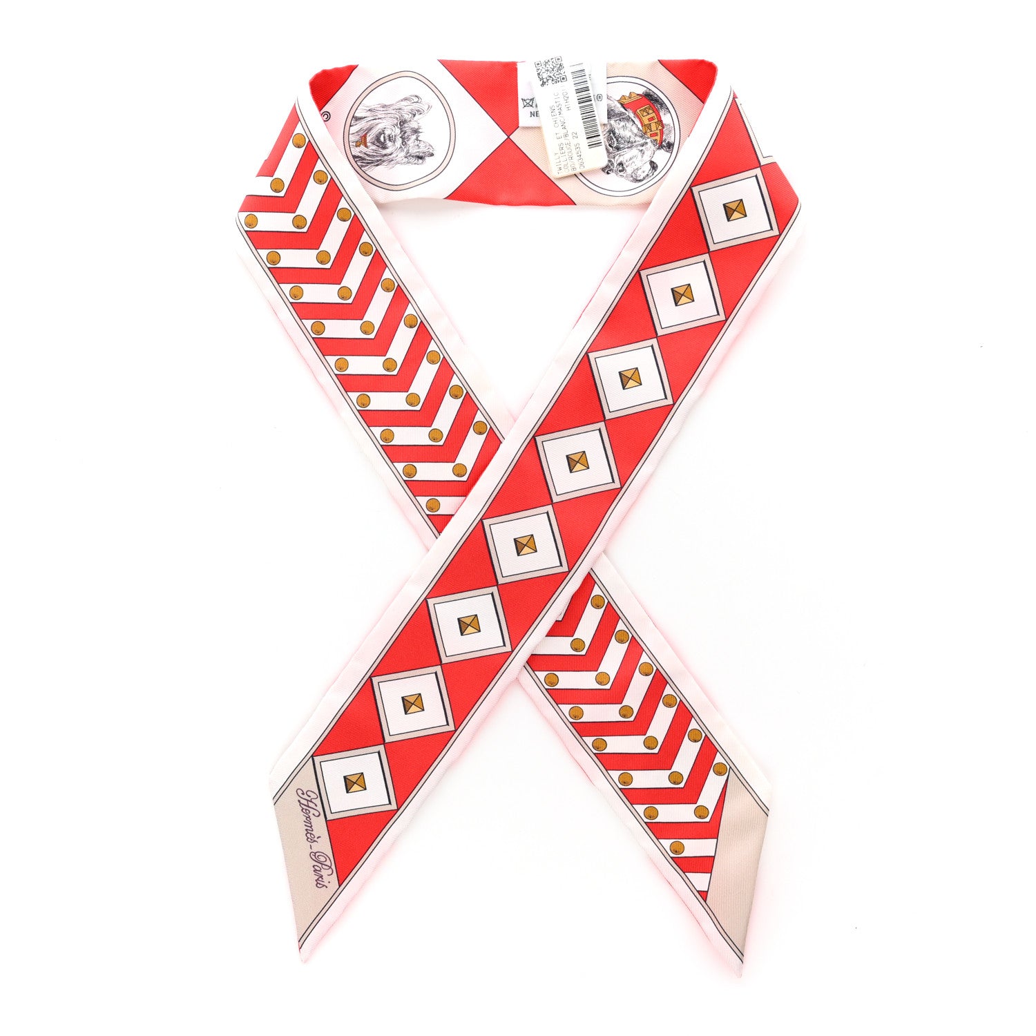 Hermes Silk Colliers et Chiens Twilly Rouge White Mastic 1 of 4