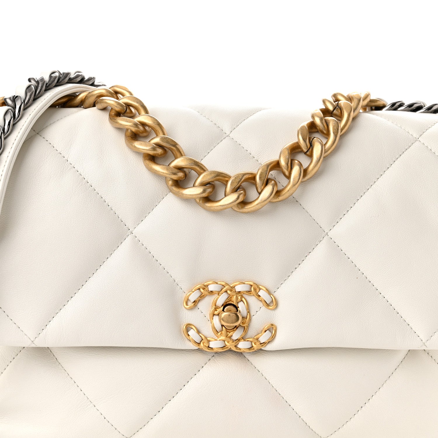 Chanel Goatskin Quilted Large Chanel 19 Flap White 8 of 10