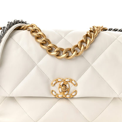 Chanel Goatskin Quilted Large Chanel 19 Flap White 8 of 10