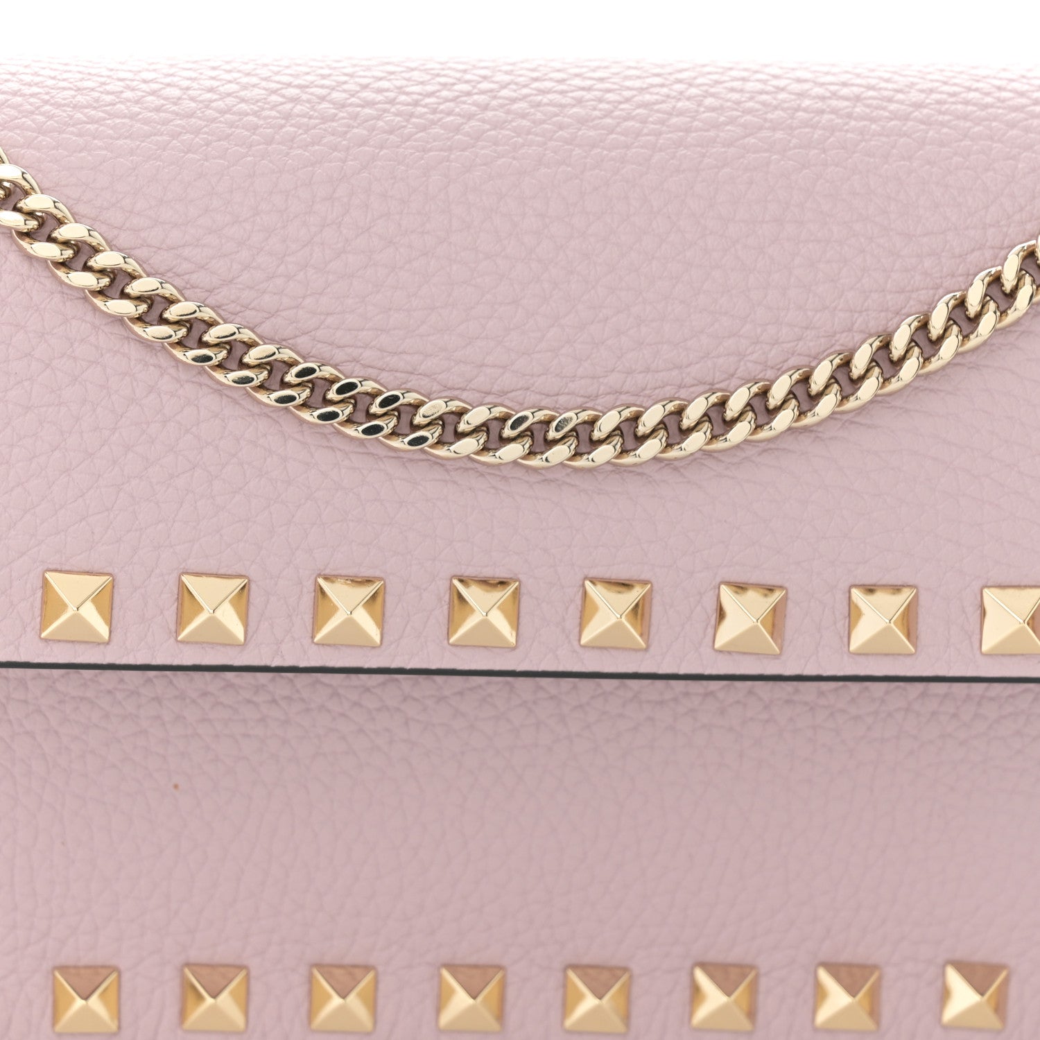Valentino Garavani Pebbled Calfskin Rockstud Flap Wallet On Chain Water Lilac 7 of 9