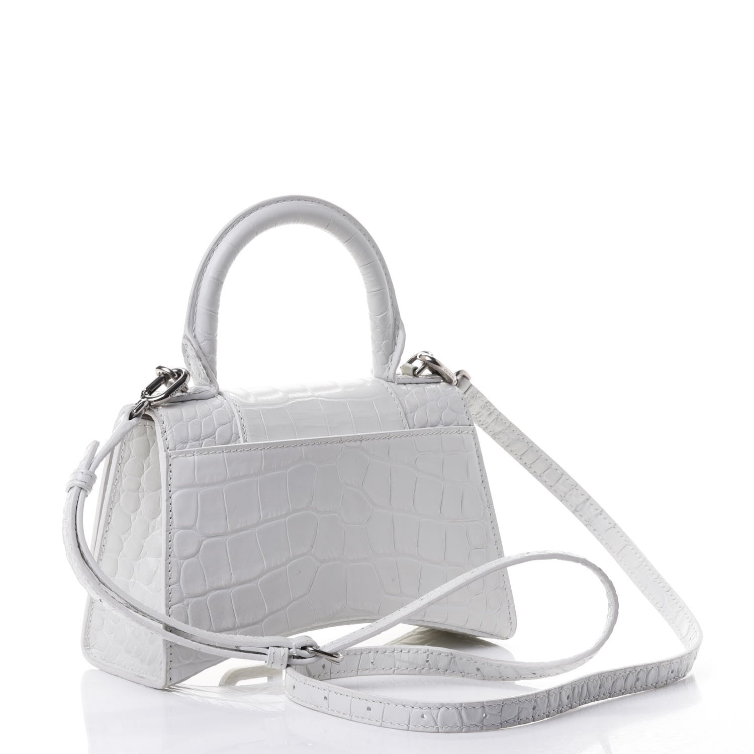Balenciaga Shiny Calfskin Crocodile Embossed Hourglass Top Handle Bag XS White 2 of 4