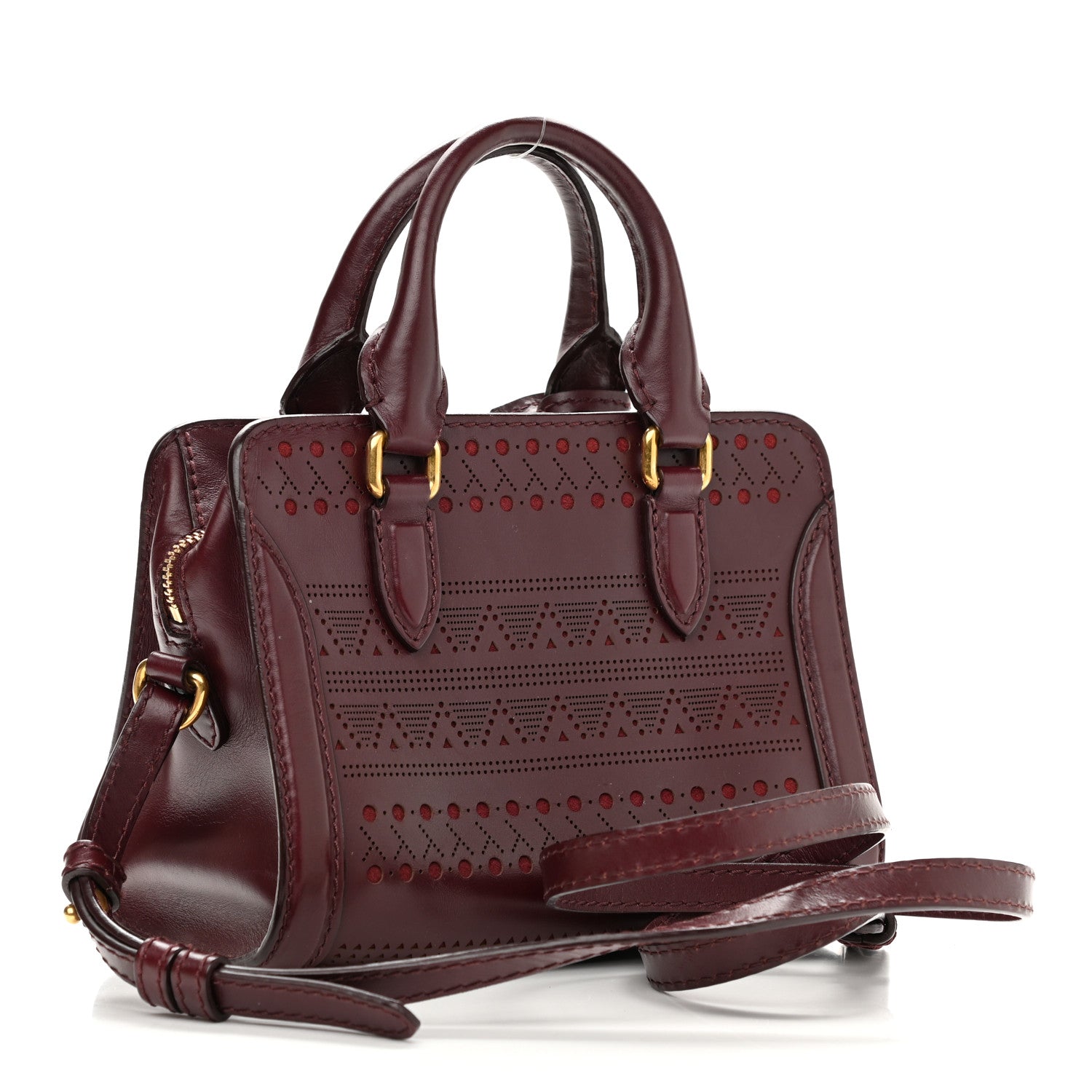 Alexander McQueen Studded Mini Padlock Zip Around Tote Bordeaux 3 of 10