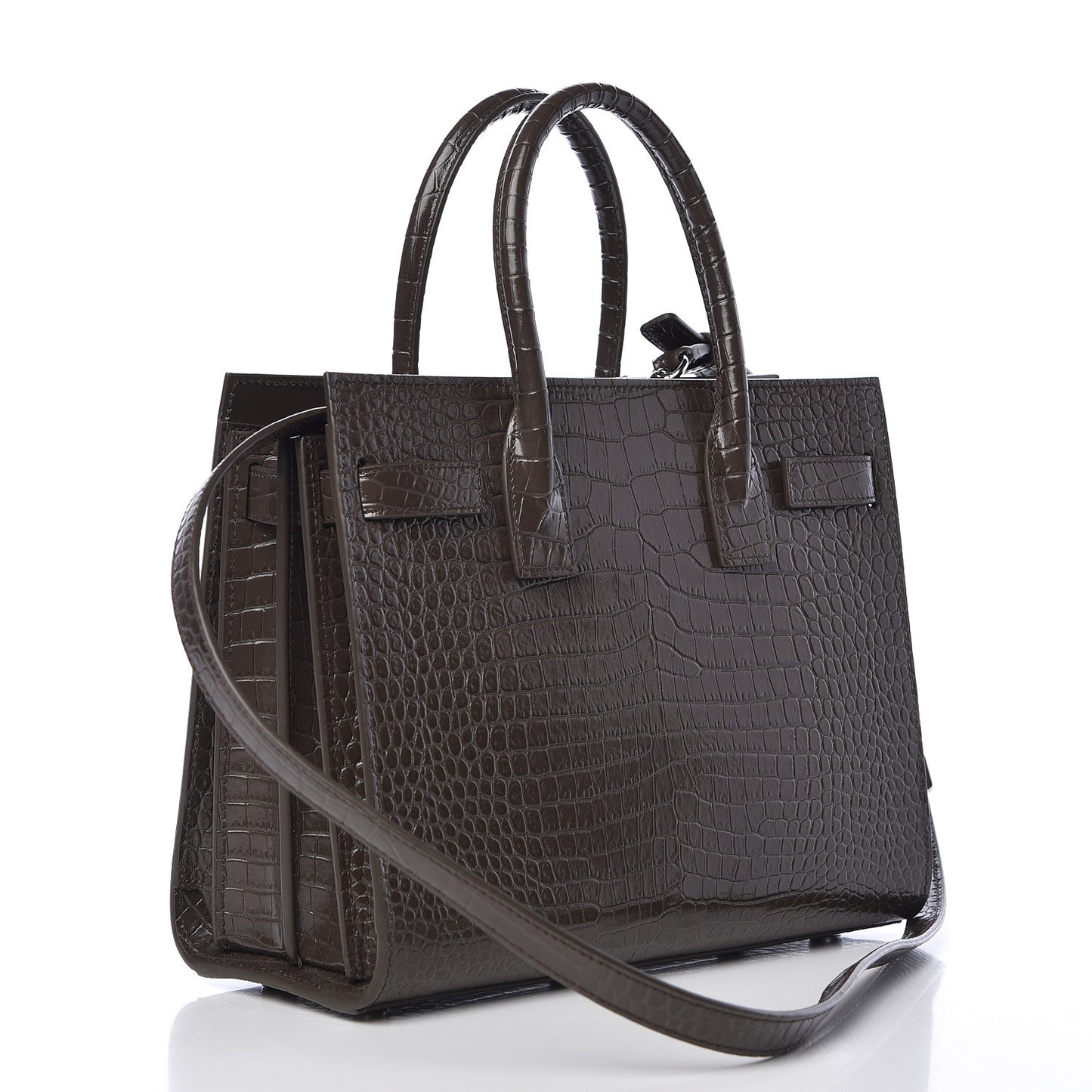 Calfskin Crocodile Embossed Baby Sac De Jour Dark Brown