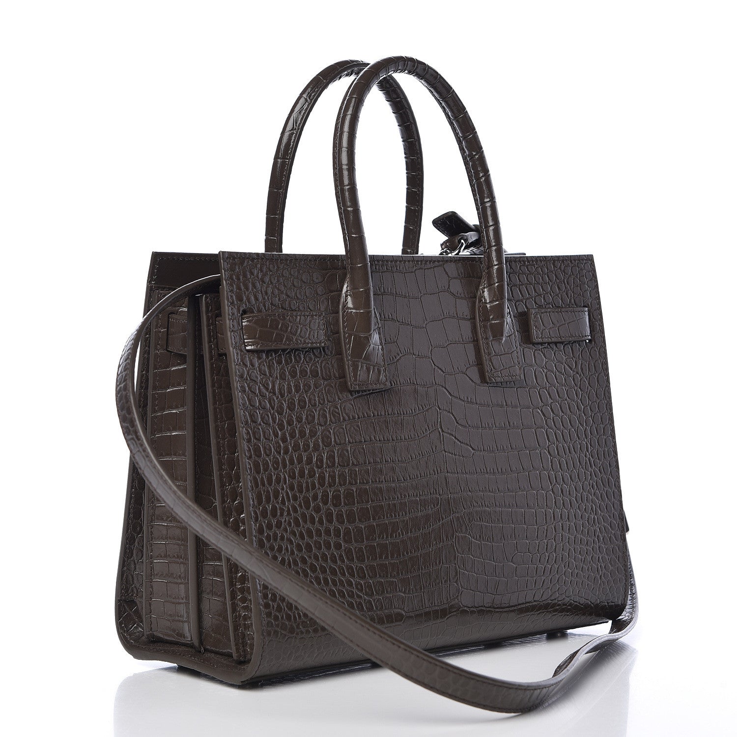 Saint Laurent Calfskin Crocodile Embossed Baby Sac De Jour Dark Brown 3 of 9