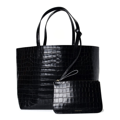 Mansur Gavriel Calfskin Crocodile Embossed Large Shopping Tote Black 1 of 4