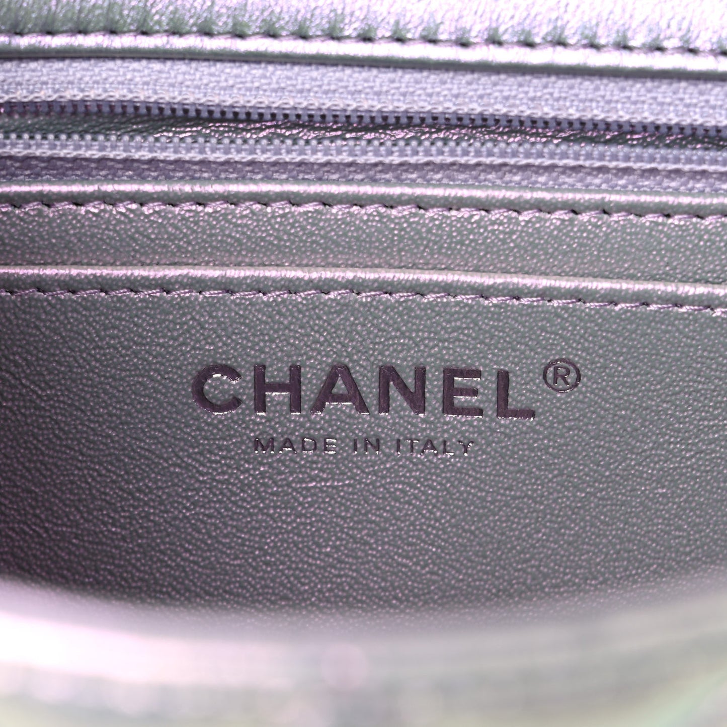 Iridescent Calfskin Quilted Mini Rectangular Flap Light Purple