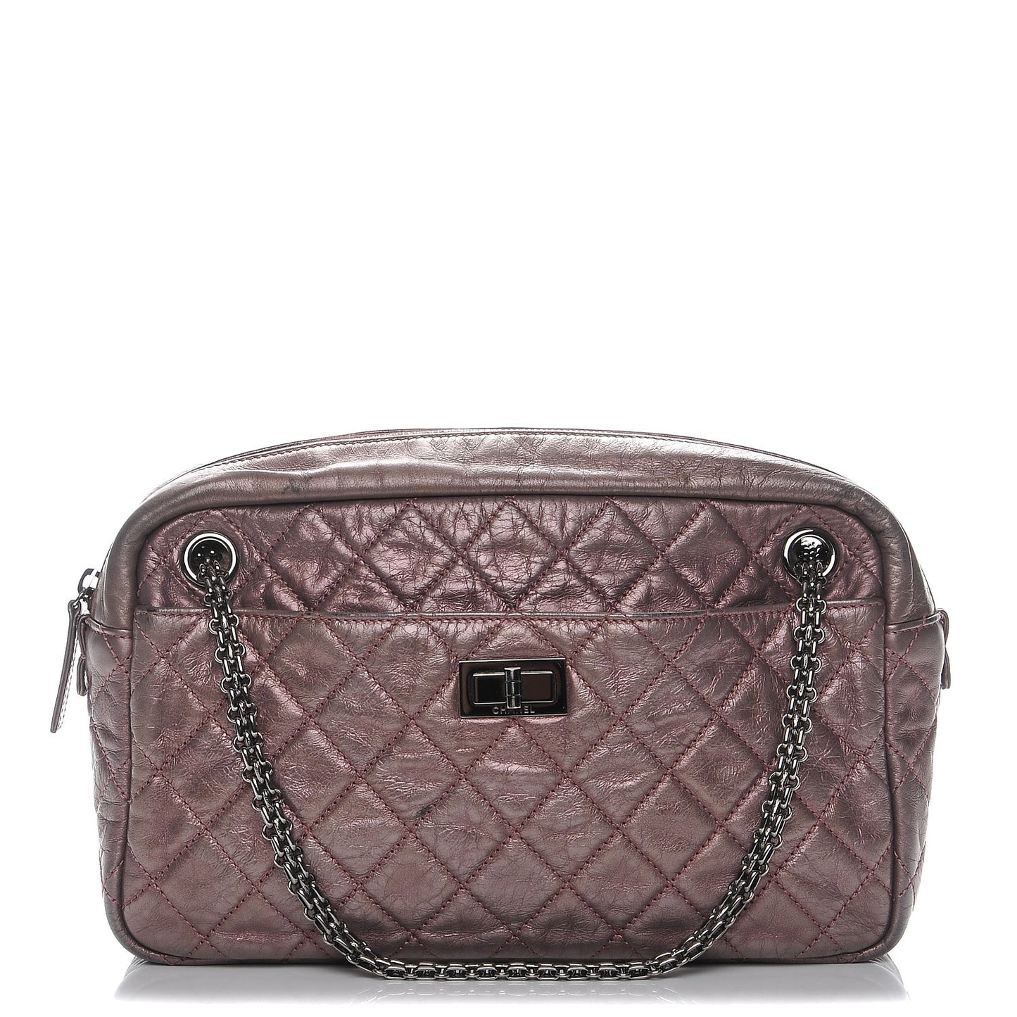 Metallic Aged Calfskin Quilted Large Reissue Camera Case Pink