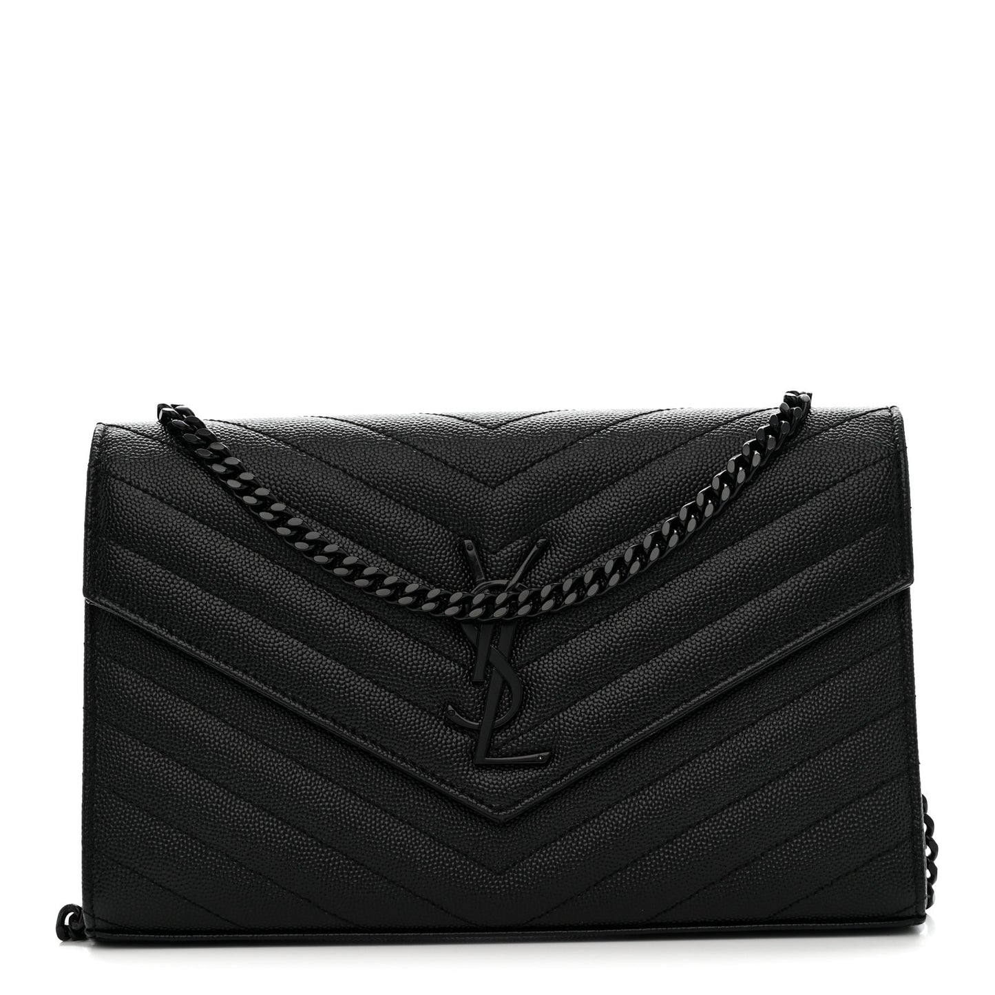 Grain De Poudre Matelasse Chevron Monogram Monochrome Chain Wallet Black