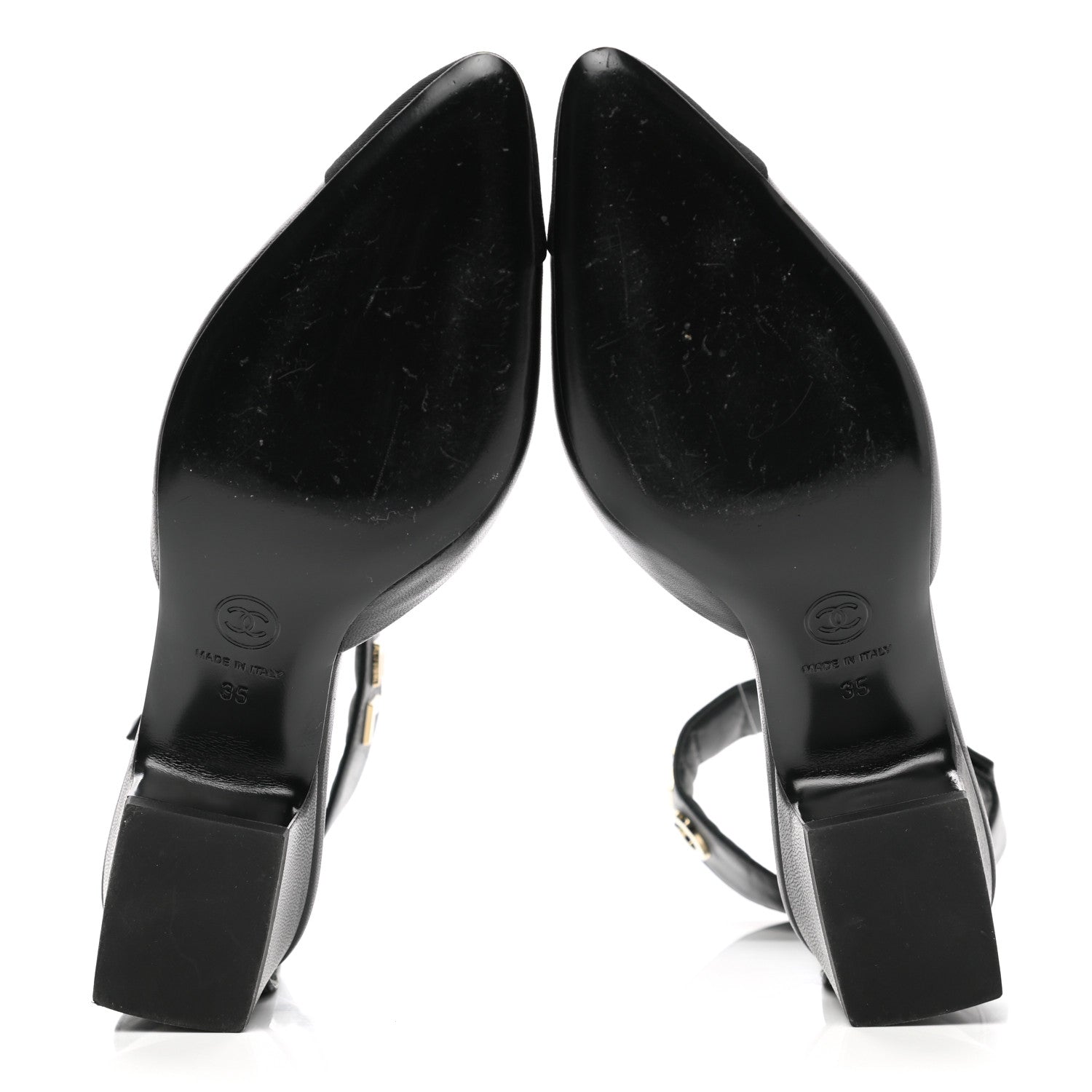 Chanel Lambskin Grosgrain Cap Toe Logo Ankle Strap Pumps 35 Black 5 of 8