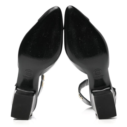 Chanel Lambskin Grosgrain Cap Toe Logo Ankle Strap Pumps 35 Black 5 of 8