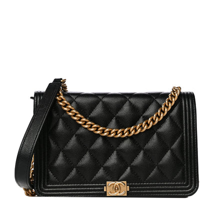 Chanel Caviar Quilted Boy Wallet On Chain WOC Black 1 of 14