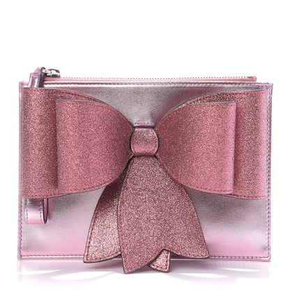 Gucci Calfskin Glitter Bow Wristlet Pink Rose 1 of 9
