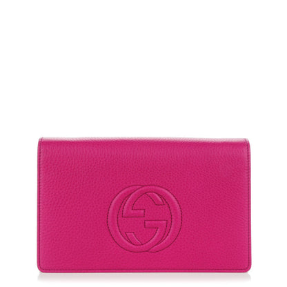 Gucci Pebbled Calfskin Soho Wallet on Chain Bright Bougainvillea 1 of 6
