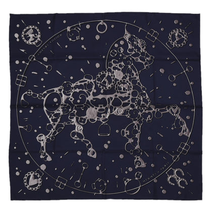 Hermes Silk Cheval Fusion Scarf 90 Marine Gris Argent 1 of 4